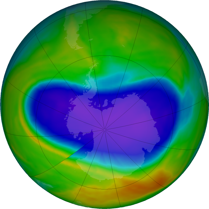 Antarctic ozone map for 04 October 2016